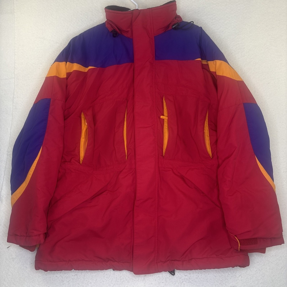 Lands End Multicolor Fleece Lined Ski Snow Full Zip Parka Jacket Red XL Quality
